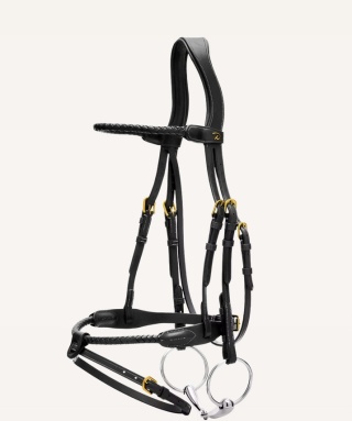 Ogłowie Dy'on D Collection z nachrapnikiem angielskim i plecionym naczółkiem