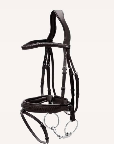 Ogłowie Dy'on z nachrapnikiem szwedzkim New English - pleciony naczółek