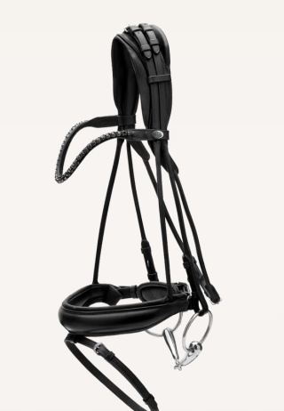 Ogłowie Dy'on Round Soft Leather z nachrapnikiem szwedzkim i kryształkami