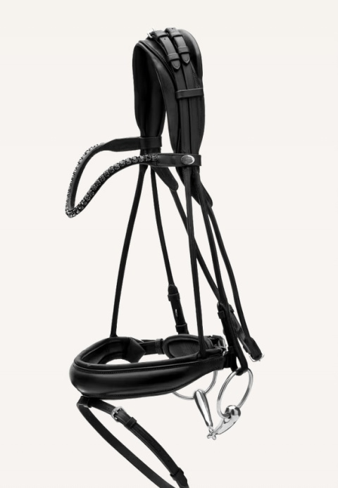 Ogłowie Dy'on Round Soft Leather z nachrapnikiem szwedzkim i kryształkami