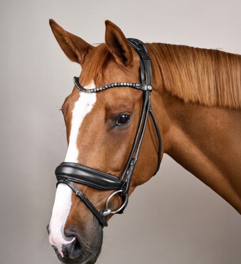 Ogłowie Dy'on Round Soft Leather z nachrapnikiem szwedzkim i kryształkami