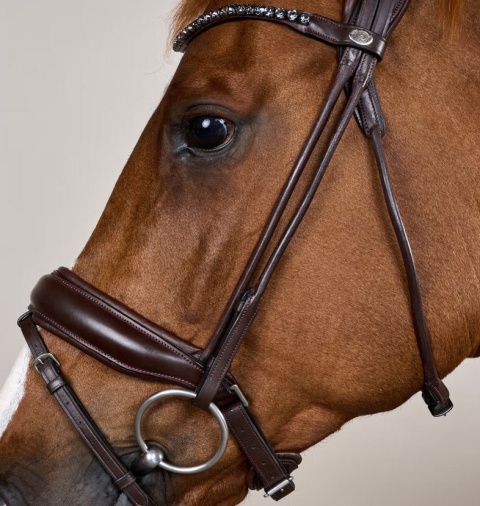 Ogłowie Dy'on Round Soft Leather z nachrapnikiem szwedzkim i kryształkami