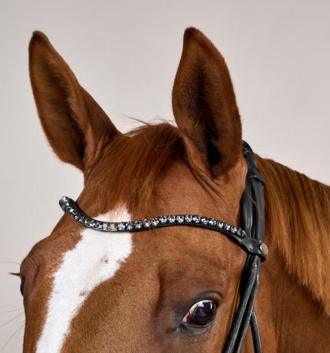 Ogłowie Dy'on Round Soft Leather z nachrapnikiem szwedzkim i kryształkami