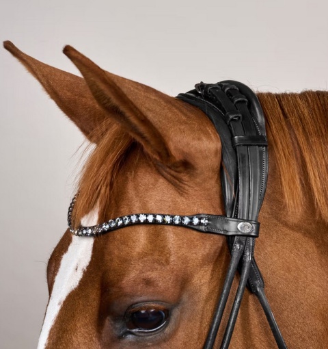 Ogłowie Dy'on Round Soft Leather z nachrapnikiem szwedzkim i kryształkami