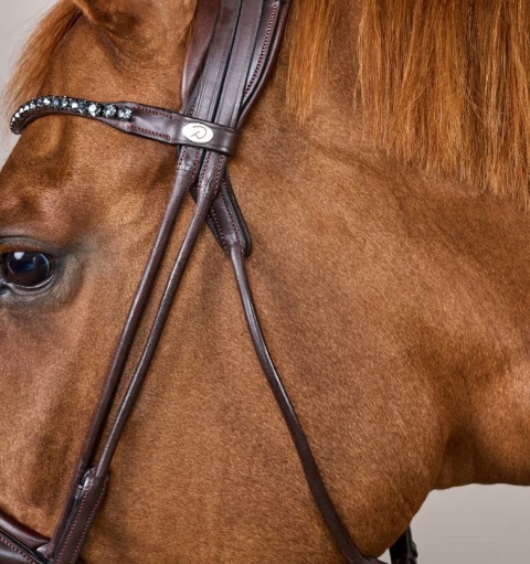 Ogłowie Dy'on Round Soft Leather z nachrapnikiem szwedzkim i kryształkami