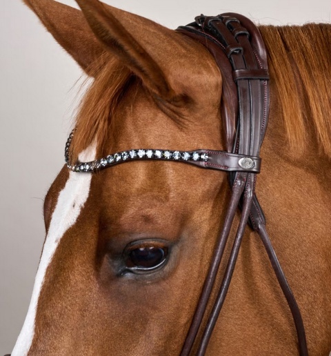 Ogłowie Dy'on Round Soft Leather z nachrapnikiem szwedzkim i kryształkami