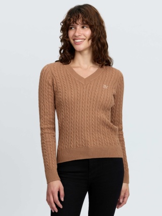 Damski sweter z dekoltem w serek Lemieux Carla Cable V-Neck Knit Jumper