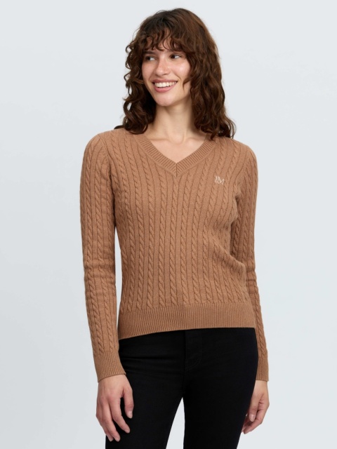 Damski sweter z dekoltem w serek Lemieux Carla Cable V-Neck Knit Jumper
