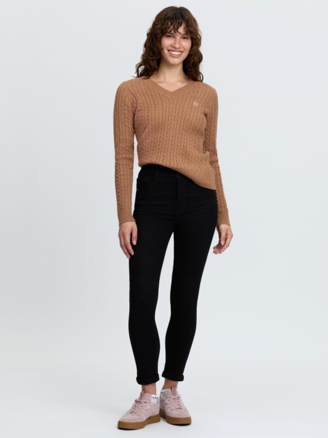 Damski sweter z dekoltem w serek Lemieux Carla Cable V-Neck Knit Jumper