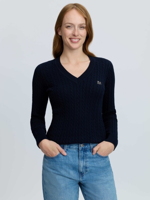 Damski sweter z dekoltem w serek Lemieux Carla Cable V-Neck Knit Jumper