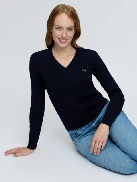 Damski sweter z dekoltem w serek Lemieux Carla Cable V-Neck Knit Jumper