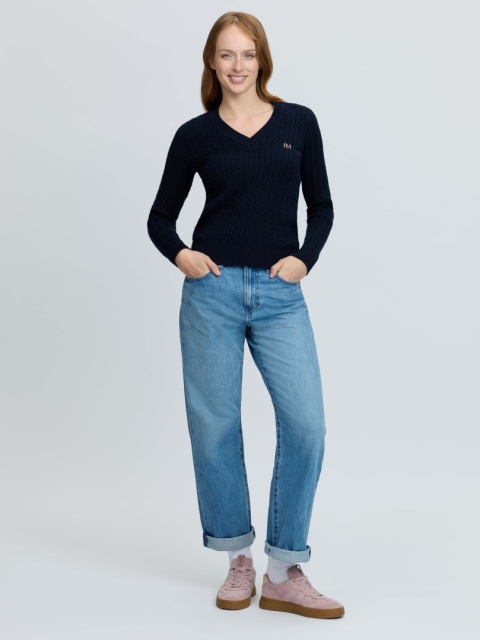 Damski sweter z dekoltem w serek Lemieux Carla Cable V-Neck Knit Jumper