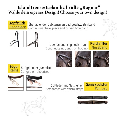 Nachrapnik angielski do ogłowia islandzkiego Kavalkade Ragnar z paskiem skośnym